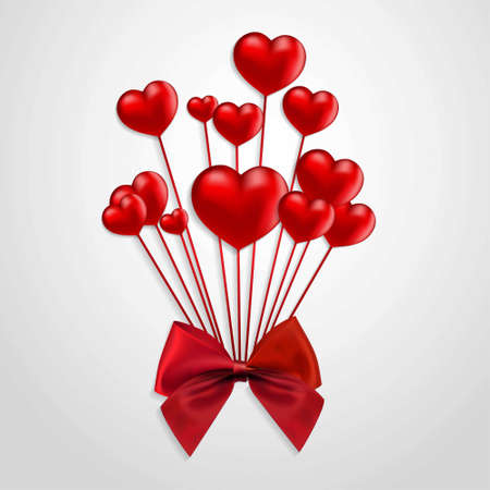 Hearts balloons with red ribbon vector. For web design and application interface, also useful for infographics. Vector illustration.のイラスト素材