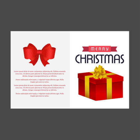 Christmas card with red bow and giftbox. For web design and application interface, also useful for infographics. Vector illustration.のイラスト素材