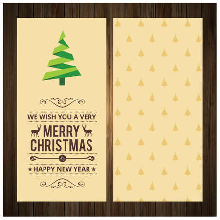 Christmas card on wooden with christmas tree. For web design and application interface, also useful for infographics. Vector illustration.のイラスト素材