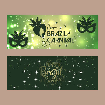 Happy Brazilian Carnival Day. Green carnival banners with typographies. For web design and application interface, also useful for infographics. Vector illustration.のイラスト素材