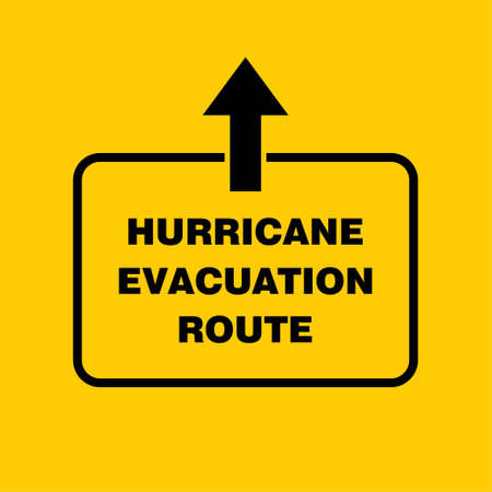 Hurricane Evacuation Route Sign Board, Hurricane indication. Graphic banner of hurricane warning. Icon, sign, symbol, indication of the hurricane, vortex, tornado. For web design and application interface, also useful for infographics. Vector illustration.のイラスト素材