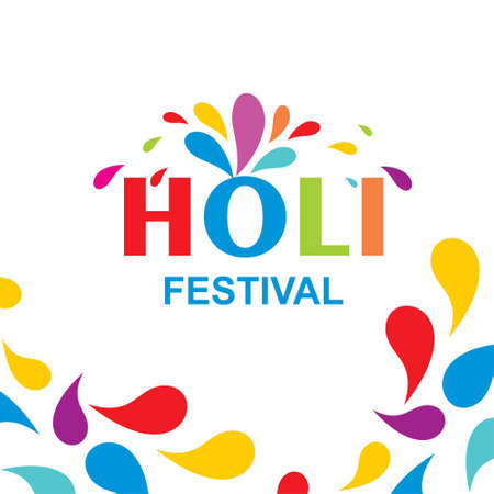 happy holi festival. holi color drops with creative typography on white background. For web design and application interface, also useful for infographics. Vector illustration.のイラスト素材