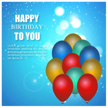 Happy Birthday typography vector design for greeting cards and poster with balloon. Design template for birthday celebration. Sky Blue Background. For web design and application interface, also useful for infographics. Vector illustration.のイラスト素材