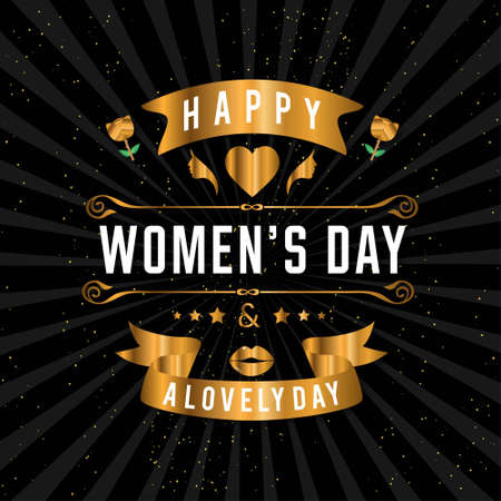 Happy Women's day typographic design with black pattern background. For web design and application interface, also useful for infographics. Vector illustration.のイラスト素材