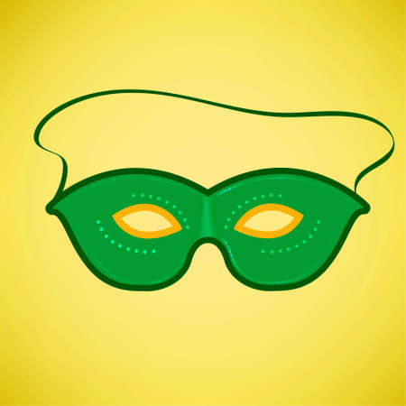 Happy Brazilian Carnival Day. Green Carnival mask on yellow background. For web design and application interface, also useful for infographics. Vector illustration.のイラスト素材