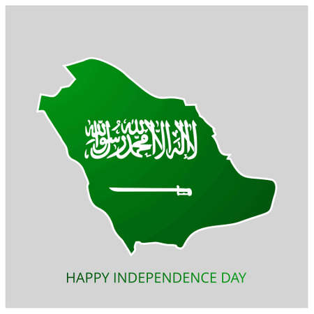 Saudi Arabia Country Map with Happy Independence Day Country Map. For web design and application interface, also useful for infographics. Vector illustration.のイラスト素材