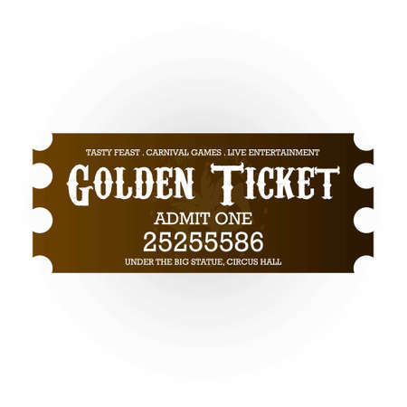 carnival golden ticket for entrance on white background. For web design and application interface, also useful for infographics. Vector illustration.のイラスト素材