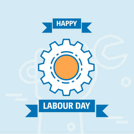 Happy Labour day design with vintage theme blue and orange with construction logo. For web design and application interface, also useful for infographics. Vector illustration.のイラスト素材