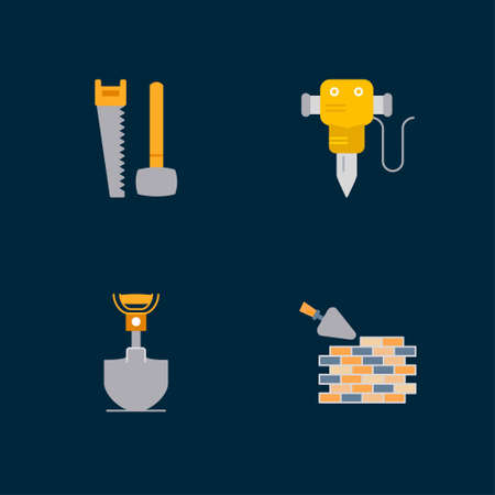 Labour day icon with dark background with blue theme icons set. For web design and application interface, also useful for infographics. Vector illustration.のイラスト素材