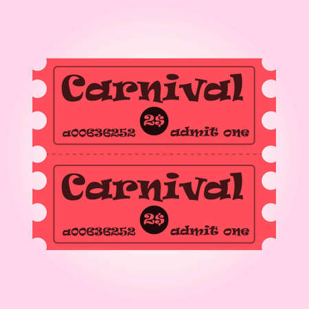 Happy Brazilian Carnival Day. Pink Carnival circus tickets on pink background. For web design and application interface, also useful for infographics. Vector illustration.のイラスト素材