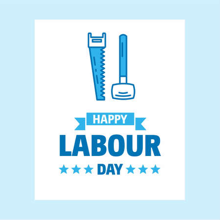 Happy Labour day design with white and blue theme vector with constructions tools logo vector. For web design and application interface, also useful for infographics. Vector illustration.のイラスト素材