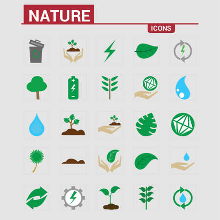 Nature icons set. For web design and application interface, also useful for infographics. Vector illustration.のイラスト素材
