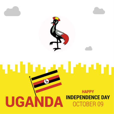 Vector 9th October Uganda Independence Day. Black red and yellow Uganda flag lines with typography Celebration Card. Illustration. For web design and application interface, also useful for infographics. Vector illustration.のイラスト素材