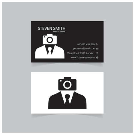 Camera man logo Minimal Corporate Business card with Black and White Color. For web design and application interface, also useful for infographics. Vector illustration.のイラスト素材