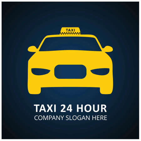 Taxi Icon. Taxi Service. 24 Hour Serrvice. Taxi Car. Blue and Black Background. For web design and application interface, also useful for infographics. Vector illustration.のイラスト素材