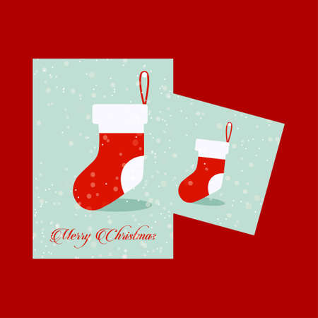 Chrismtas card with socks and red background. For web design and application interface, also useful for infographics. Vector illustration.のイラスト素材