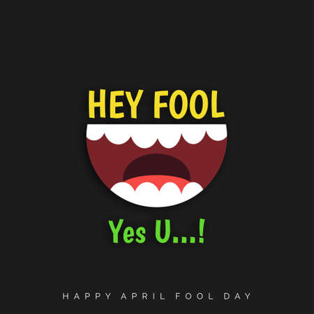 April Fools Day lettering typography on black background for greeting card, ad, promotion, poster, article, marketing, signage, email. Vector illustration.. For web design and application interface, also useful for infographics. Vector illustration.のイラスト素材