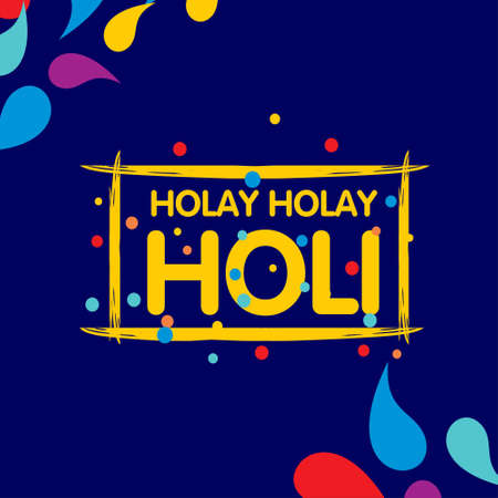 happy holi festival. holi color drops with creative typography on blue background. For web design and application interface, also useful for infographics. Vector illustration.のイラスト素材
