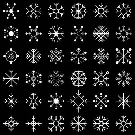 Set of snow flakes vector black. For web design and application interface, also useful for infographics. Vector illustration.のイラスト素材