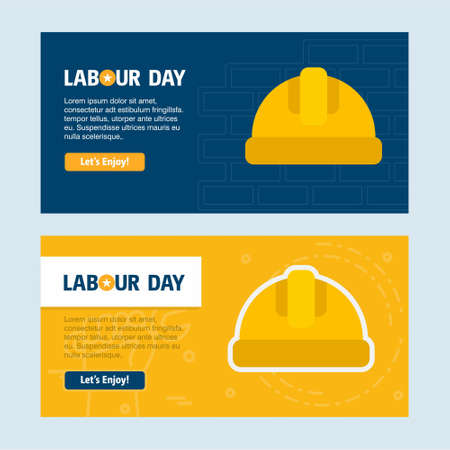 Happy Labour day design with yellow and blue theme vector with constructions tool logo vector. For web design and application interface, also useful for infographics. Vector illustration.のイラスト素材