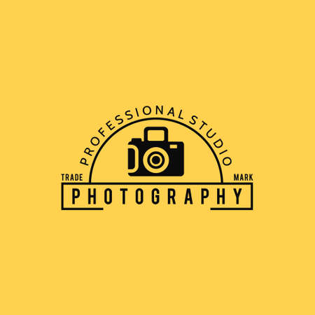 Black Vector Icons for Photographer on Yellow Background. Camera Icon. For web design and application interface, also useful for infographics. Vector illustration.のイラスト素材