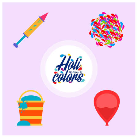 happy holi festival. holi colored icons with creative typography. For web design and application interface, also useful for infographics. Vector illustration.のイラスト素材