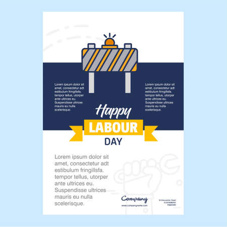 Happy Labour day design with yellow and blue theme vector with hardware tool logo vector. For web design and application interface, also useful for infographics. Vector illustration.のイラスト素材
