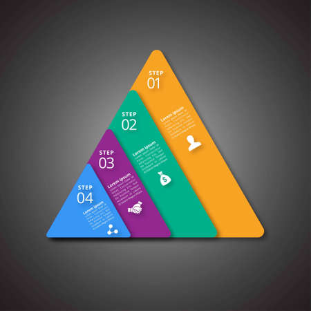 4 steps of infographic with yellow, green, magenta and blue colors. For web design and application...