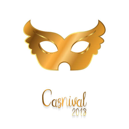 Happy Brazilian Carnival Day. Golden carnival mask and typography on white background. For web design and application interface, also useful for infographics. Vector illustration.のイラスト素材