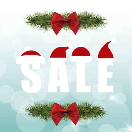 Christmas sale with red bow vector. For web design and application interface, also useful for infographics. Vector illustration.のイラスト素材