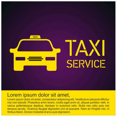 Taxi Icon. Taxi Service. 24 Hour Serrvice. Yellow Taxi Car. Purple Background. For web design and application interface, also useful for infographics. Vector illustration.のイラスト素材