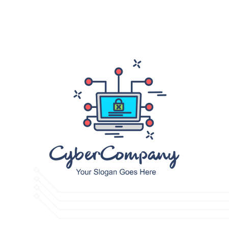 Cyber company laptop logo with white background and typography. For web design and application interface, also useful for infographics. Vector illustration.のイラスト素材