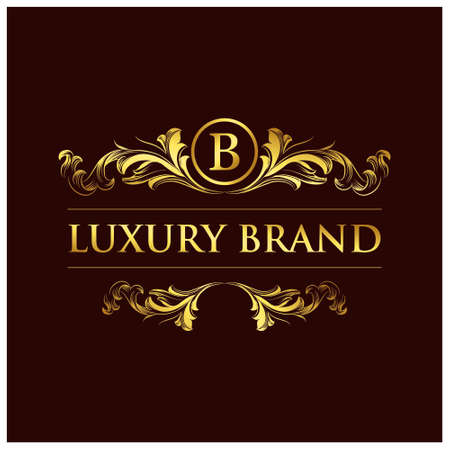 B Business Logo. New Creative Golden Floral Design. Creative Style. Business Purpose. Brown Background.. For web design and application interface, also useful for infographics. Vector illustration.のイラスト素材