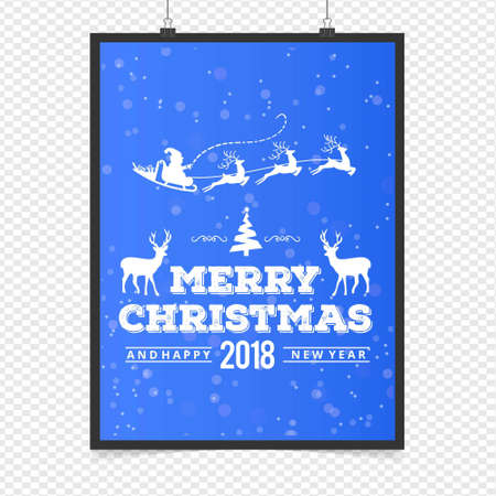 Merry Christmas card with blue background and santa clause. For web design and application interface, also useful for infographics. Vector illustration.のイラスト素材