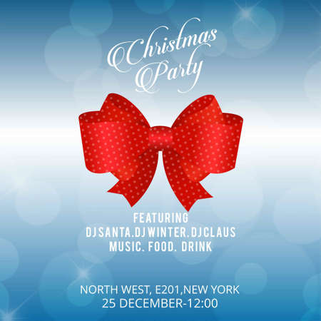 Christmas invitation card with red bow and blue. For web design and application interface, also useful for infographics. Vector illustration.のイラスト素材