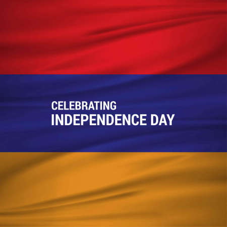 Armenia Waving Flag with Celebrating Independence Day lettering. For web design and application interface, also useful for infographics. Vector illustration.のイラスト素材