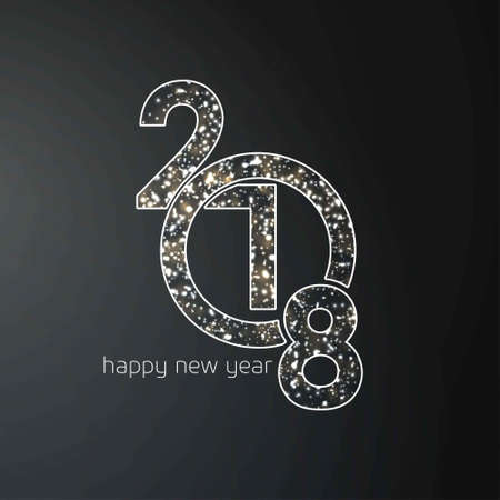 2018 and new year typography banner with black background.. For web design and application interface, also useful for infographics. Vector illustration.のイラスト素材