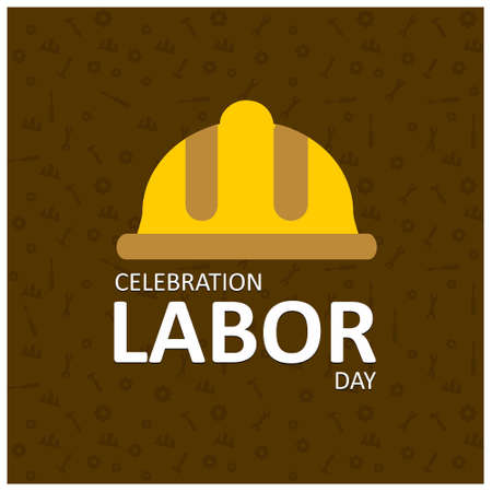 Happy labor Day Creative Typography and Workers Helmet on a Brown Background. For web design and application interface, also useful for infographics. Vector illustration.のイラスト素材