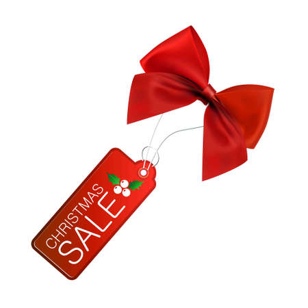 Christmas sale tag with red bow. For web design and application interface, also useful for infographics. Vector illustration.のイラスト素材