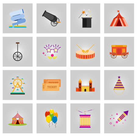 Happy Brazilian Carnival Day. Set of 16 colorful carnival circus elements. For web design and application interface, also useful for infographics. Vector illustration.のイラスト素材