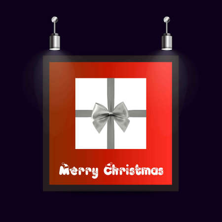 Christmas frame with red background ang giftbox. For web design and application interface, also useful for infographics. Vector illustration.のイラスト素材