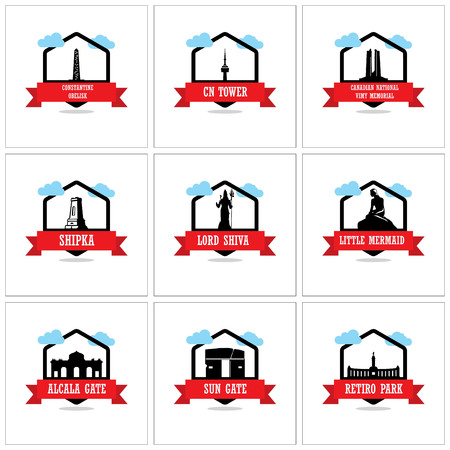 Worlds Famous monuments and landmarks icons set vectorのイラスト素材