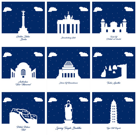 Worlds Famous monuments and landmarks icons set vectorのイラスト素材