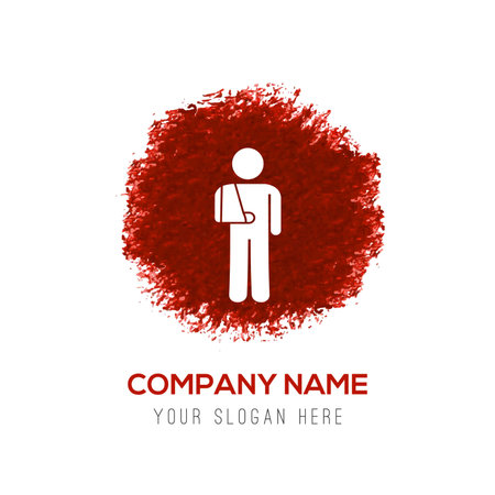 Man with broken arm in bandage icon - Red WaterColor Circle Splashのイラスト素材