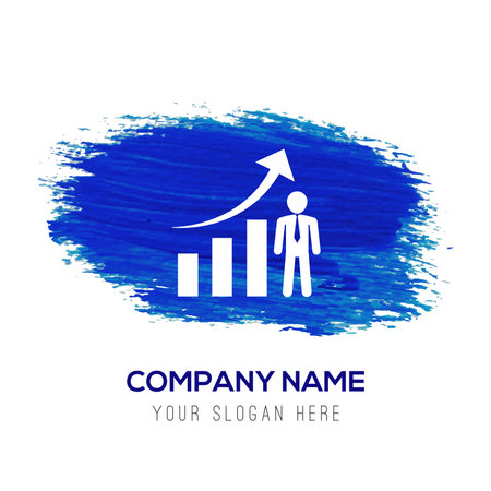 Business Man with Growing graph Icon - Blue watercolor backgroundのイラスト素材