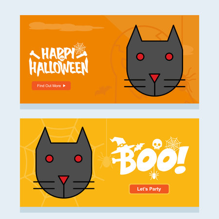 Happy Halloween invitation design with cat vectorのイラスト素材