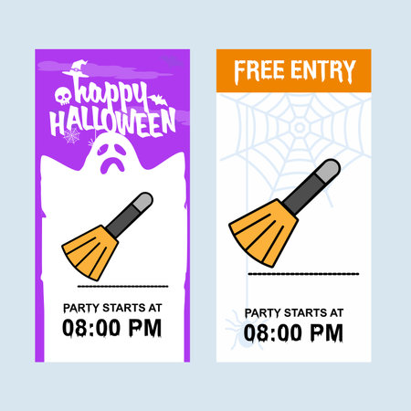 Happy Halloween invitation design with broom vectorのイラスト素材