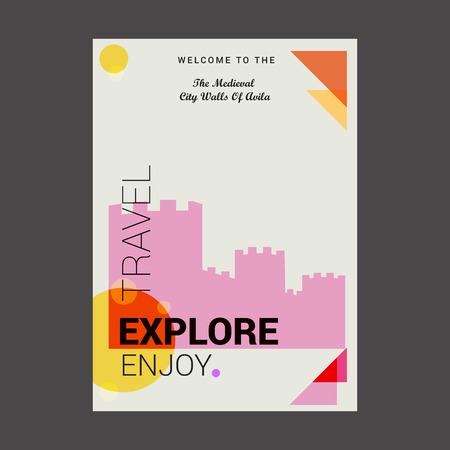 Welcome to The The Maldievel City of Avila, Spain Explore, Travel Enjoy Poster Templateのイラスト素材