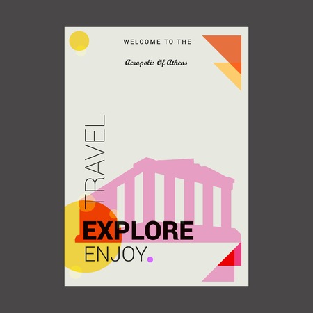 Welcome to The Acropolis of Athens , Greece Explore, Travel Enjoy Poster Templateのイラスト素材