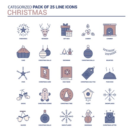 Vintage Christmas Icon set - 25 Flat Line icon setのイラスト素材